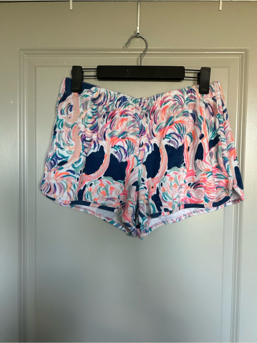 Lilly Pulitzer Pink & Navy Flamingo Print Terry Shorts